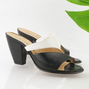Walter Steiger Womens Sandals Size 8‎ Black White Mule Block Heel Slip On Shoes